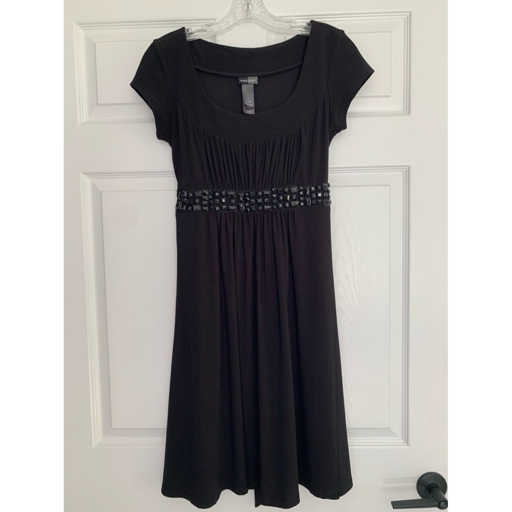 Bisou Bisou Michele Bohbot‎ Black Beaded Empire Waist Cocktail Dress Size 6